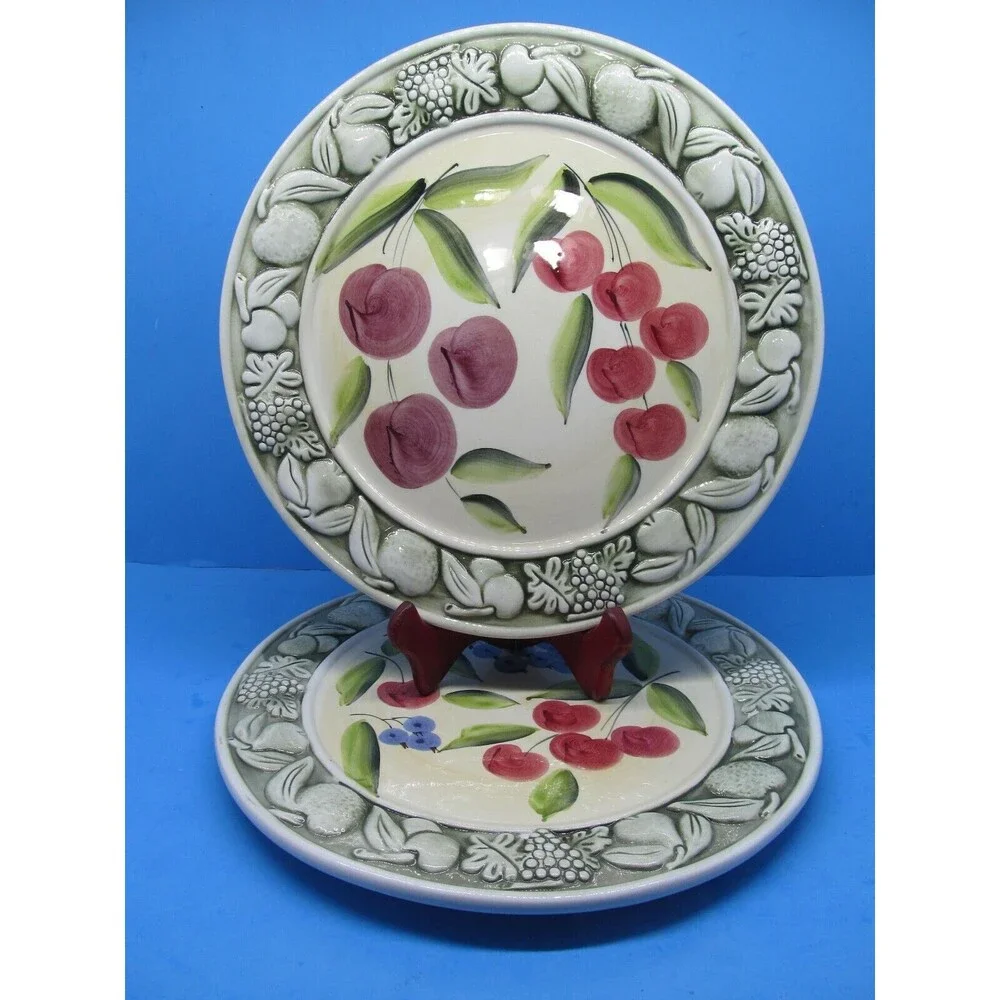 Pizzato Italy Dinner Plate Hand Painted Cherry Blueberry 12.5